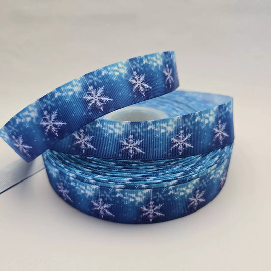 Grosgrain Ribbon 25mm 1inch Ribbon - Blue Snowflakes