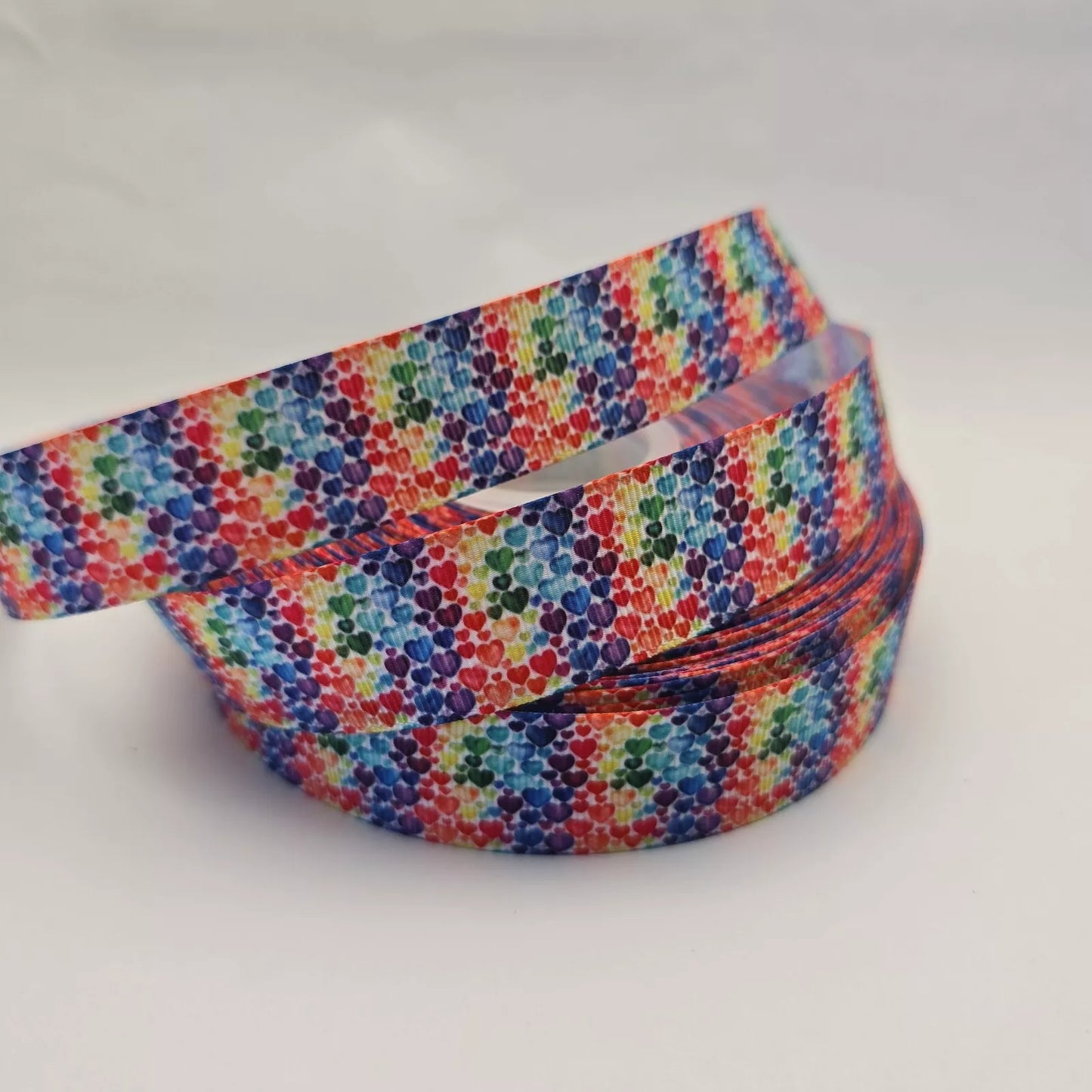 Grosgrain Ribbon 25mm 1inch Ribbon - Rainbow ditsy Hearts