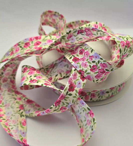 25mm Bias Binding Tape - Ditsy Pink Floral