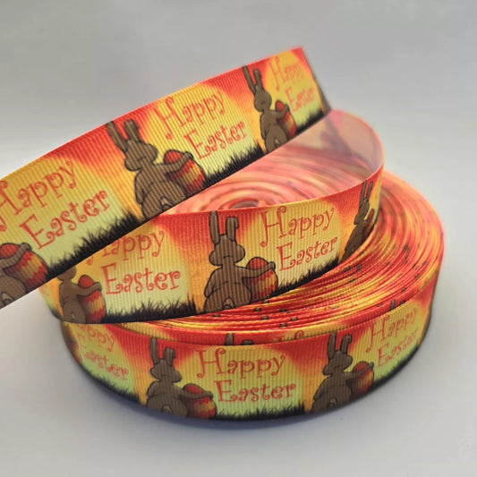 Grosgrain Ribbon 25mm 1inch Ribbon - Happy Easter Sunset