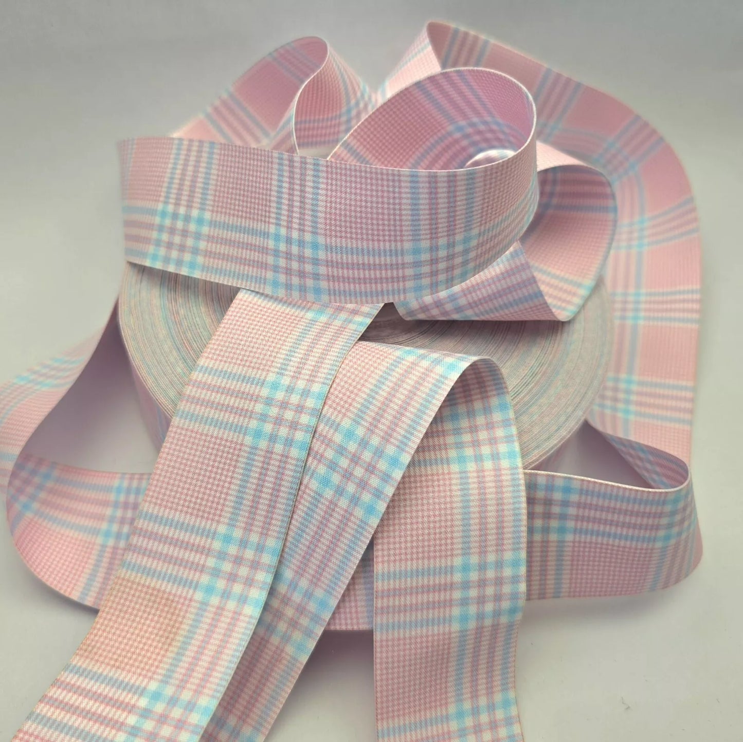 Double Sided Stiff 38mm 1.5inch Ribbon - Blue & Pink Tartan