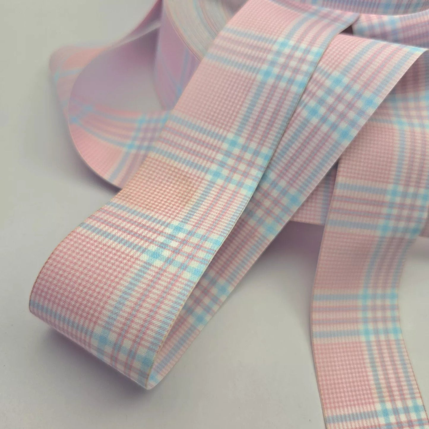 Double Sided Stiff 38mm 1.5inch Ribbon - Blue & Pink Tartan