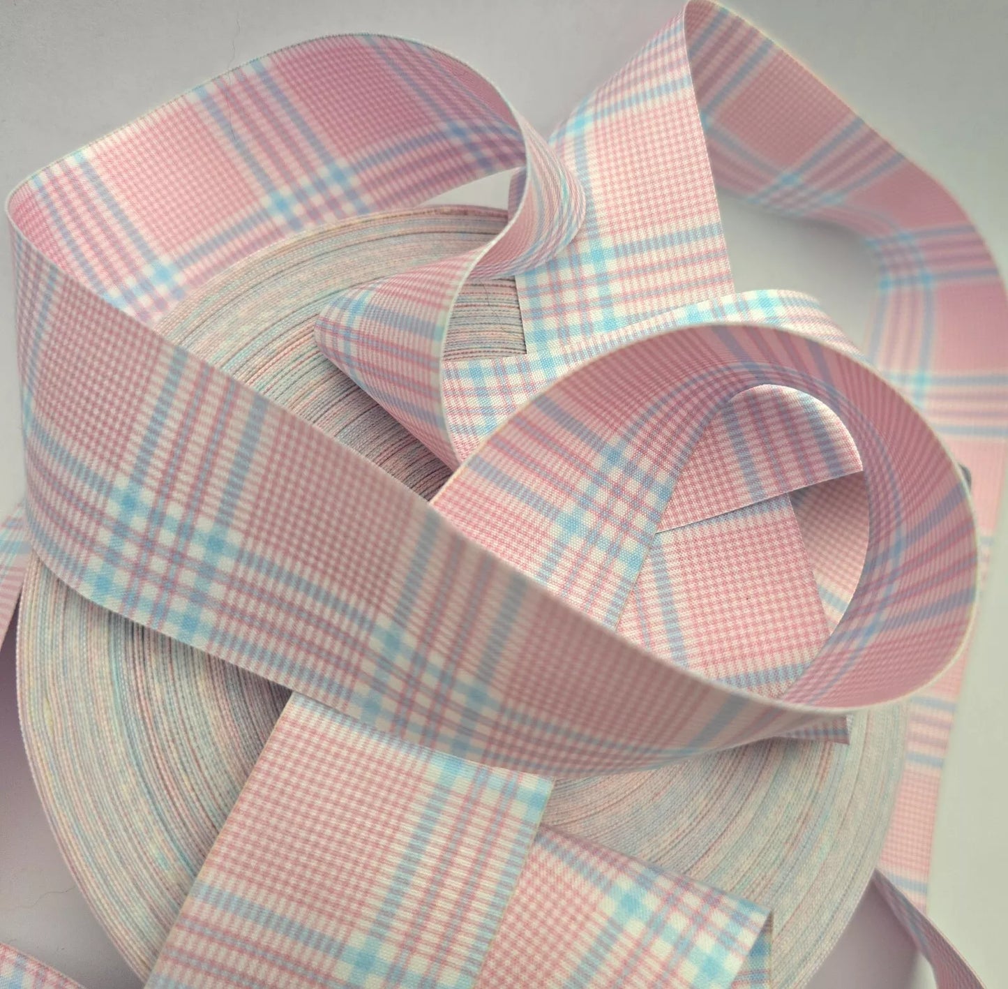 Double Sided Stiff 38mm 1.5inch Ribbon - Blue & Pink Tartan