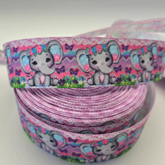 Grosgrain Ribbon 38mm 1.5inch Ribbon - Floral Elephant