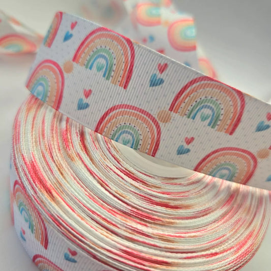 Grosgrain Ribbon 38mm 1.5inch Ribbon - Rainbows and hearts