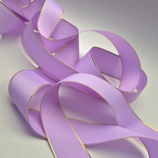 Grosgrain Ribbon 38mm 1.5inch Ribbon - Gold Edged - Lilac