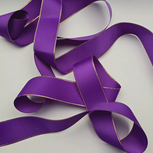 Grosgrain Ribbon 38mm 1.5inch Ribbon - Gold Edged - Purple