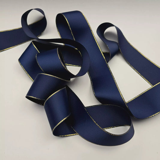 Grosgrain Ribbon 38mm 1.5inch Ribbon - Gold Edged - Navy