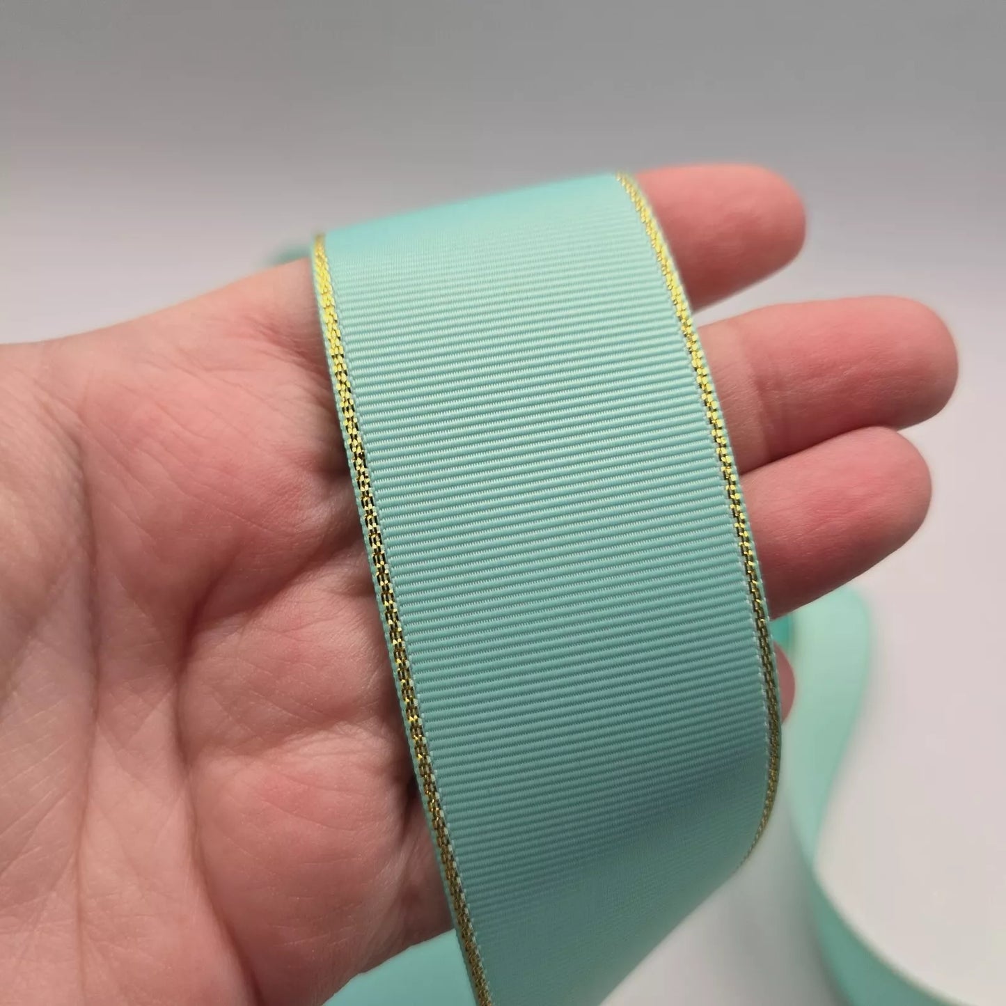 Grosgrain Ribbon 38mm 1.5inch Ribbon - Gold Edged - Aqua