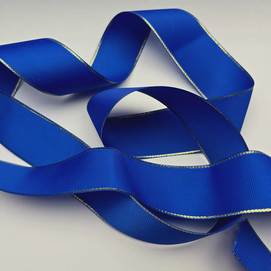 Grosgrain Ribbon 38mm 1.5inch Ribbon - Gold Edged - Bright Blue