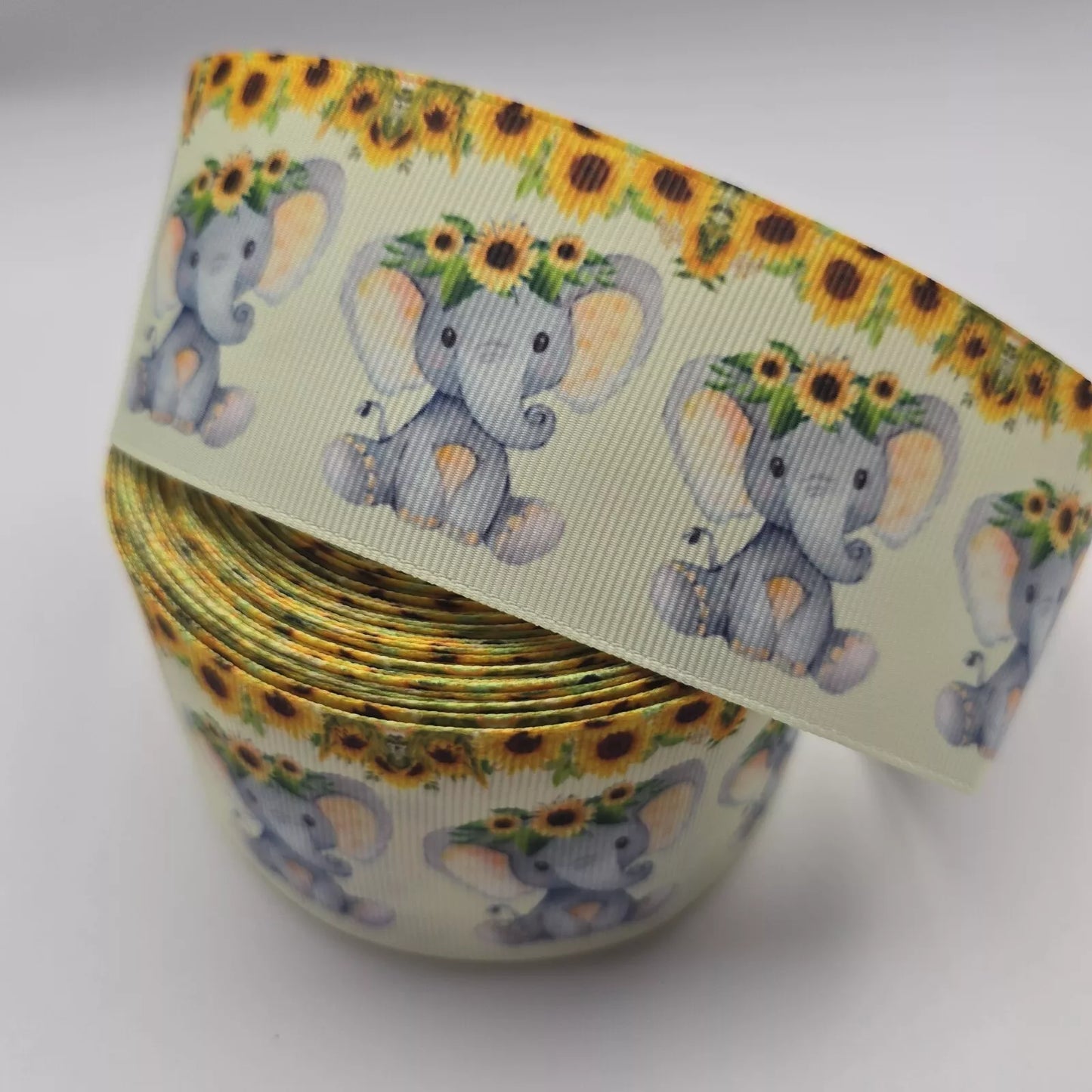 Grosgrain Ribbon 50mm 2inch Ribbon - Elephants & Sunflowers