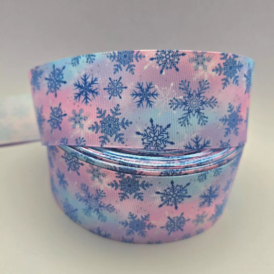 Grosgrain Ribbon 50mm 2inch Ribbon - Pink and Blue Snowflakes