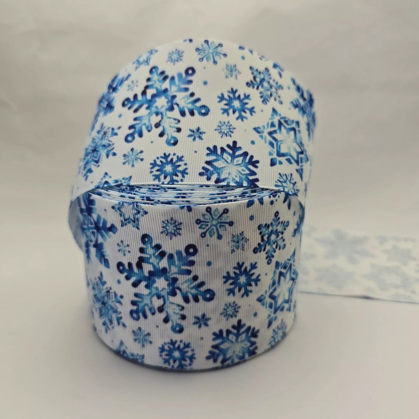 Grosgrain Ribbon 75mm 3inch Ribbon - Blue Snowflakes