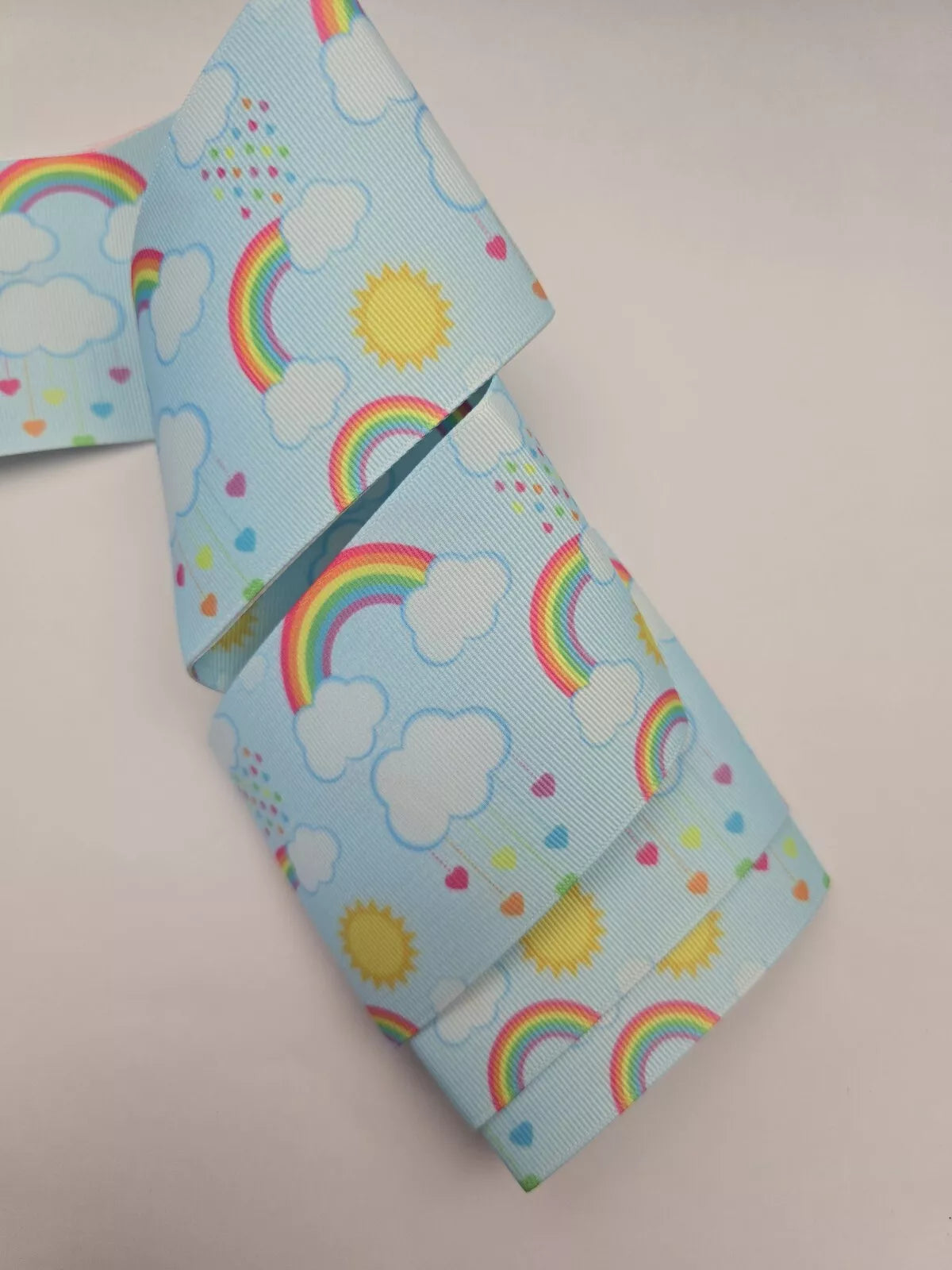 75mm (3 Inch) Grosgrain Patterned Ribbon. Rainbows and sunshines. Rainbow