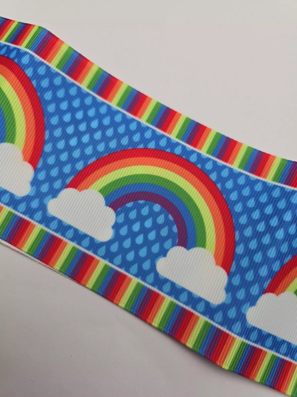 75mm (3 Inch) Grosgrain Patterned Ribbon. Bright Rainbow