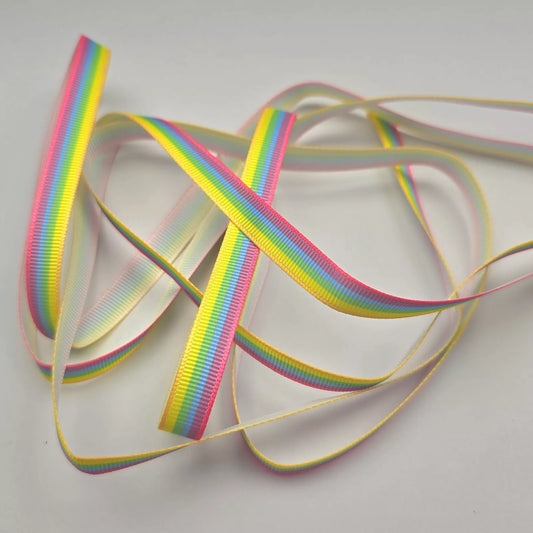 9mm Rainbow Stripe Ribbon- Grosgrain pastel - 2meters