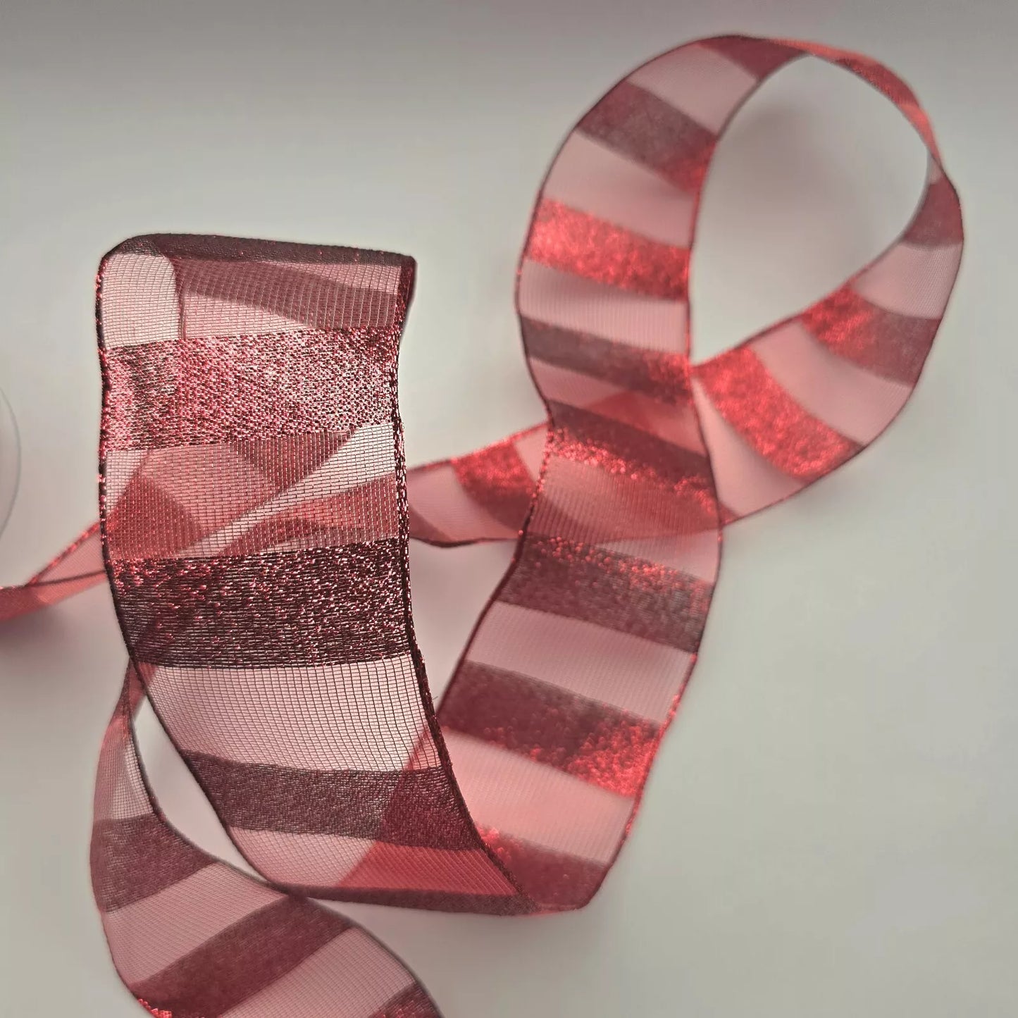 60mm Organza Stripe Mesh Ribbon - ruby slipper red