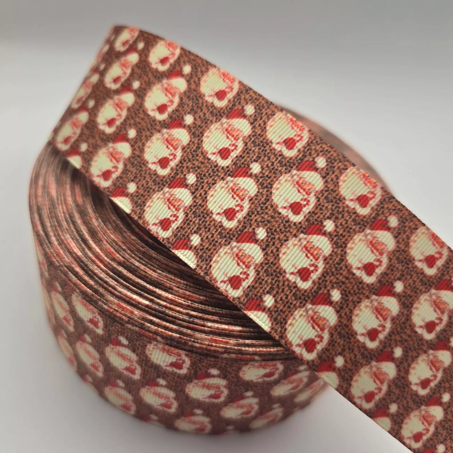 Grosgrain Ribbon 50mm 2inch Ribbon - Leopard print Santa