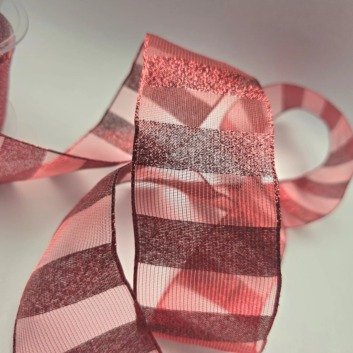 60mm Organza Stripe Mesh Ribbon - ruby slipper red