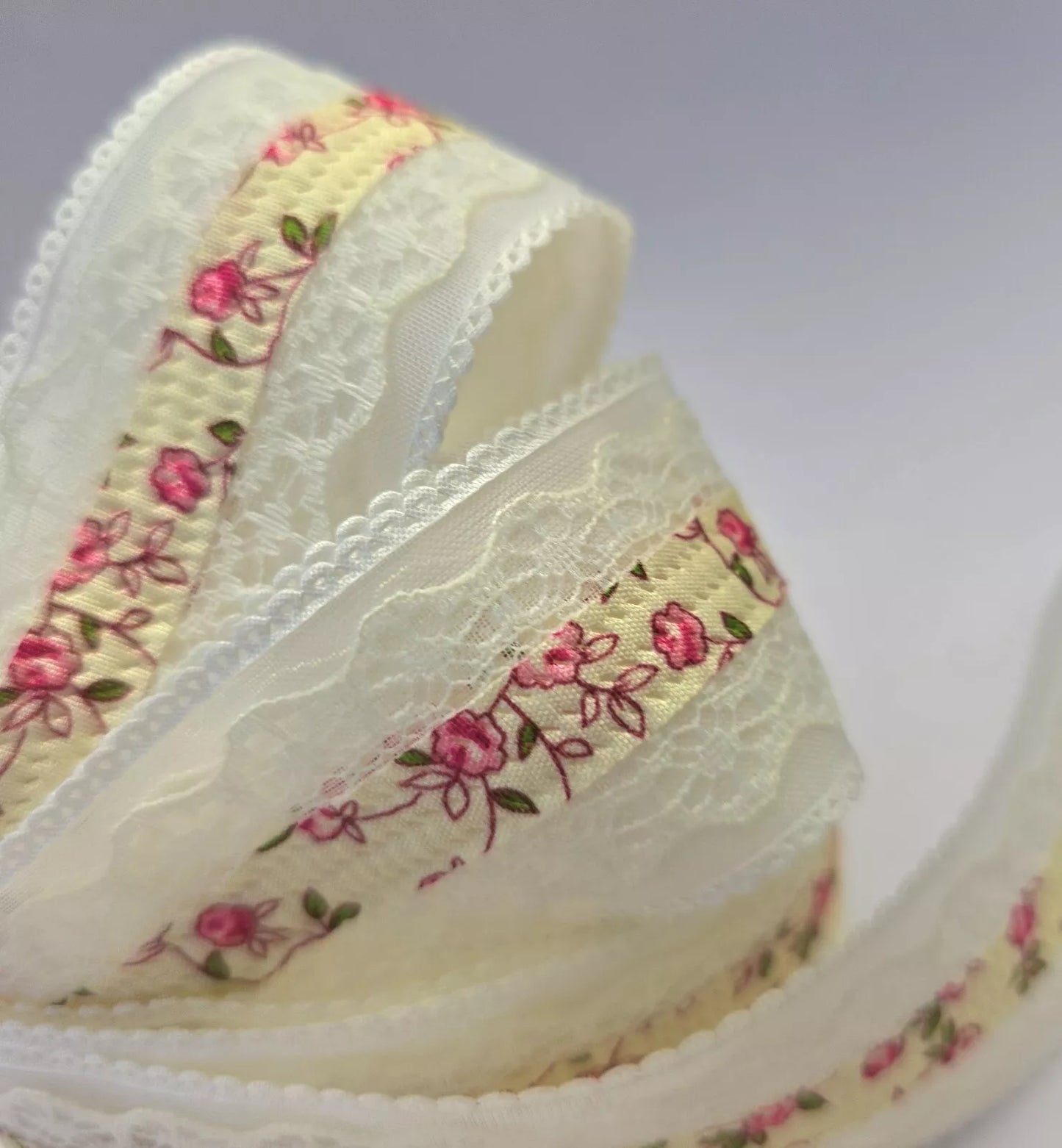 Pink Floral Lace Ribbon. Vintage Look Very Pretty