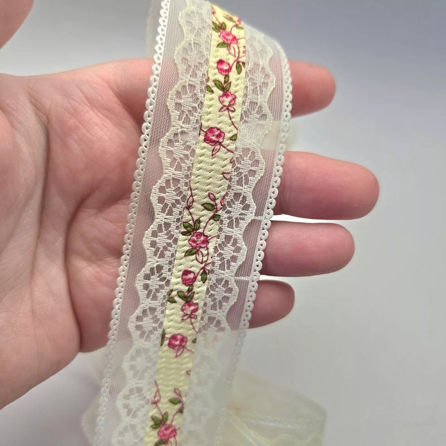 Pink Floral Lace Ribbon. Vintage Look Very Pretty